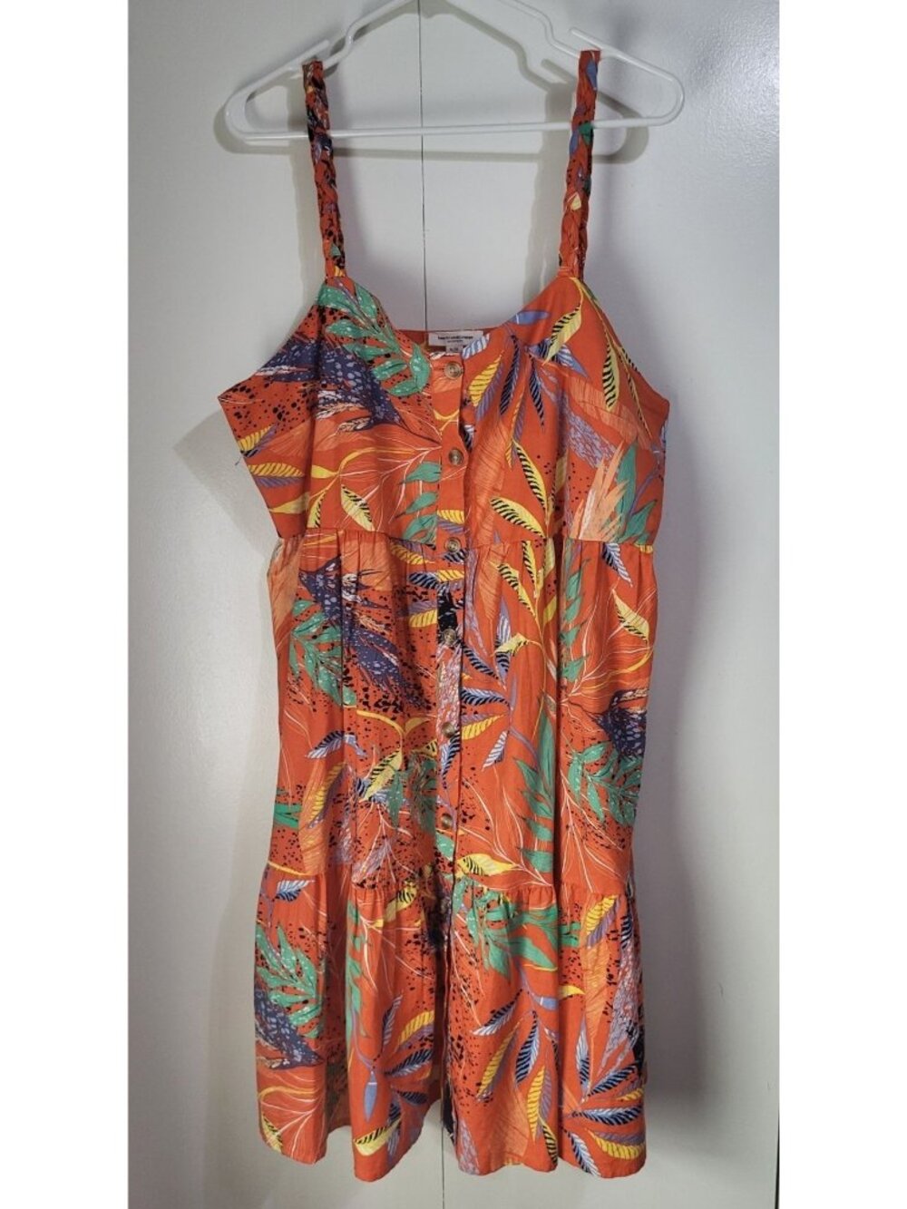 Beach Lunch Lounge XL Linen Blend Braided Strap Button Front Dress Tropical - Picture 1 of 9